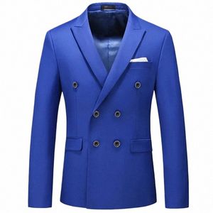 2023 Fi Nouveaux hommes Casual Boutique Busin Couleur unie Double boutonnage Costume Veste Blazers Manteau C6TJ #