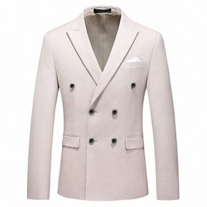 2023 Fi nouveaux hommes décontracté Boutique Busin couleur unie Double boutonnage Dr costume formel veste Blazers manteau 354Y #