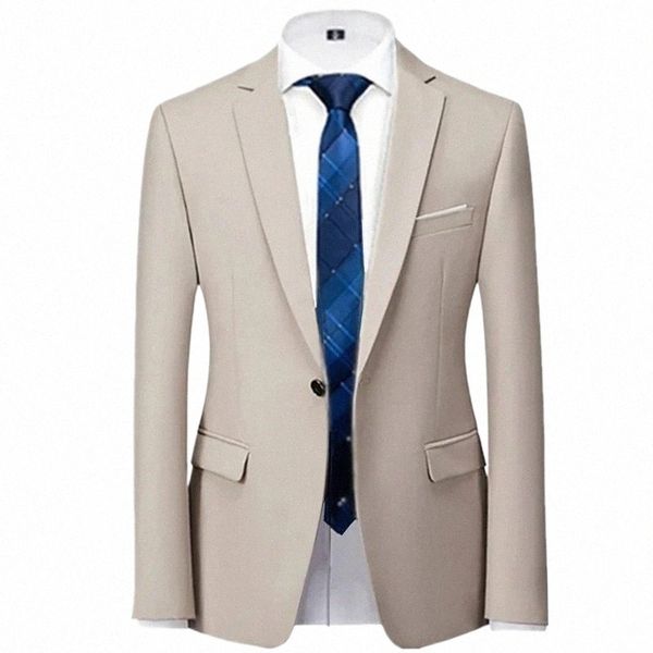 2023 Fi Nouveaux hommes Casual Boutique Couleur unie Costume Manteau / Hommes Slim Fit Haute Qualité Busin Groom Mariage Blazer Veste 62Yd #