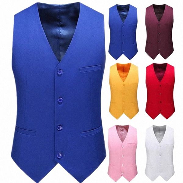 2023 Fi New Men's Ocio Casual Boutique Color Sólido Busin Novio Boda Chaleco Chaleco W7qn #