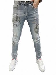 2023 Fi Nieuwe Heren Jeans Stok Rijnste Skinny Broek Hoge Kwaliteit Slanke Blauwe Hip Hop Jeans Streetwear Mans Denim broek I1pa #