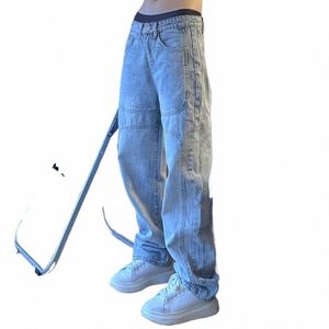 2023 Fi Pantalon Denim Pantalon Streetwear Hip Hop Low Rise Baggy Jeans pour hommes coréens femmes Cargo Pantalon Punk Vêtement X9Td #