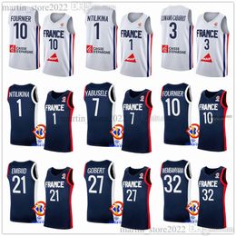 2023 FIBA Francia Copa del Mundo Camisetas de baloncesto Nicolas Batum Evan Fournier Rudy Gobert Frank Ntilikina Victor Wembanyama Nando de Colo Guerschon Yabusele Ouattara