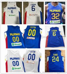2023 FIBA Filippijnen Wereldbeker basketbalshirts 6 Clarkson 32 Justin Brownlee 34 Ange Kouame 19 Kai Sotto 24 Dwight Ramos Ravena Fajardo Abando Aguilar Edu Tamayo