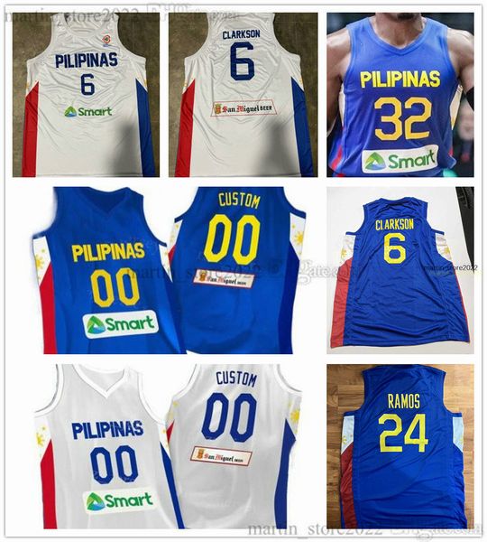 2023 Camisetas de baloncesto de la Copa del Mundo de Filipinas FIBA 6 Clarkson 32 Justin Brownlee 34 Ange Kouame 19 Kai Sotto 24 Dwight Ramos Ravena Fajardo Abando Aguilar Edu Tamayo