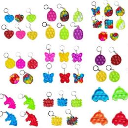 2023 Fidget Keyring Key Chain Toy Kids Mini Keychains Push Bubble Popper POO-ISS Sensory Puzzle Toys Keychain Cartoon Rainbow Tie-Dye Finger Chains H41ucii