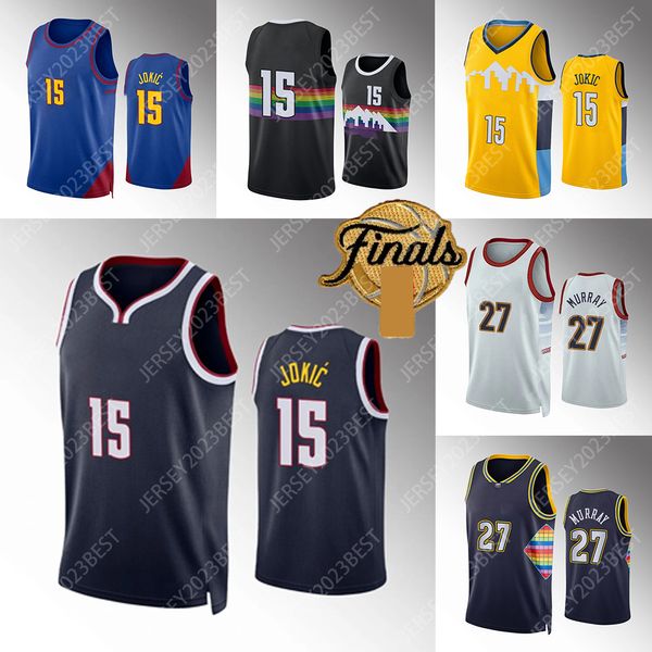 2023 Finals Jersey 15 Jokic Basketball Jerseys 27 Murray blanc noir jaune bleu Hommes Femmes Jeunesse XS-4XL