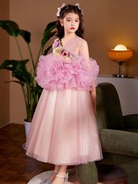 2023 Vestido de niña de las flores para la boda Flores en 3D Niños Vestido de primera comunión Princesa Tul Vestido de fiesta de bodas Vestido de fiesta de cumpleaños 2-14 años Vestido de desfile