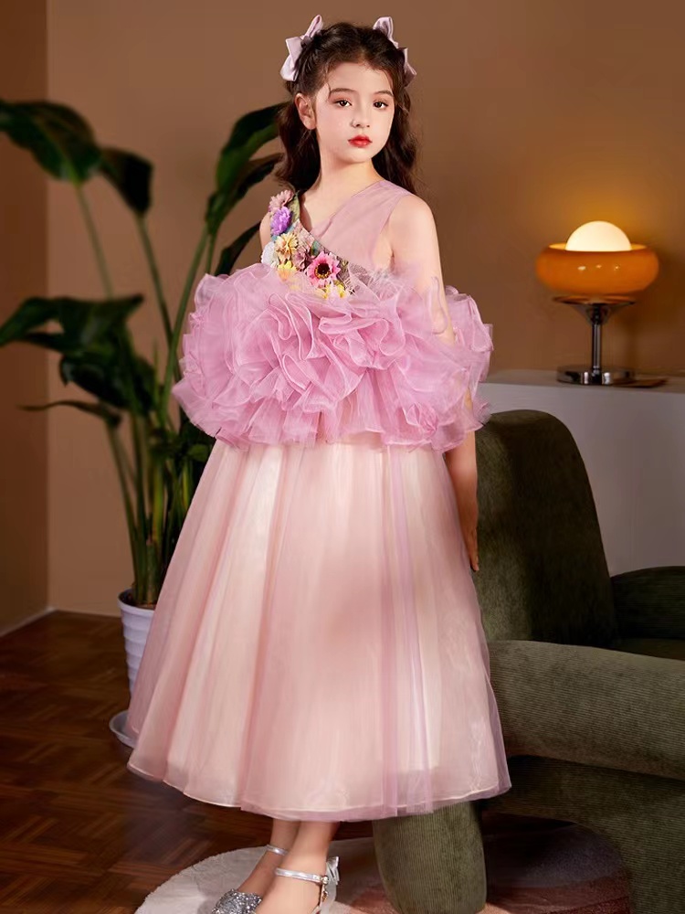 2023 robe de demoiselle d'honneur pour mariage fleurs 3D enfants robe de première communion princesse robe de bal en tulle robe de fête d'anniversaire de mariage 2-14 ans robe de reconstitution historique