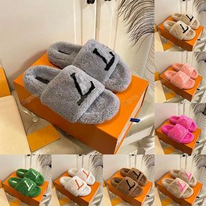 2023 Pluizige Fuzzy Bont Slippers Winter Indoor House Wool Slides Beroemde Designer Dames Sandalen Groen Rose Rood Roze Beige Bruin Fuzzys Harige Sliders Coach Sandels Nieuw