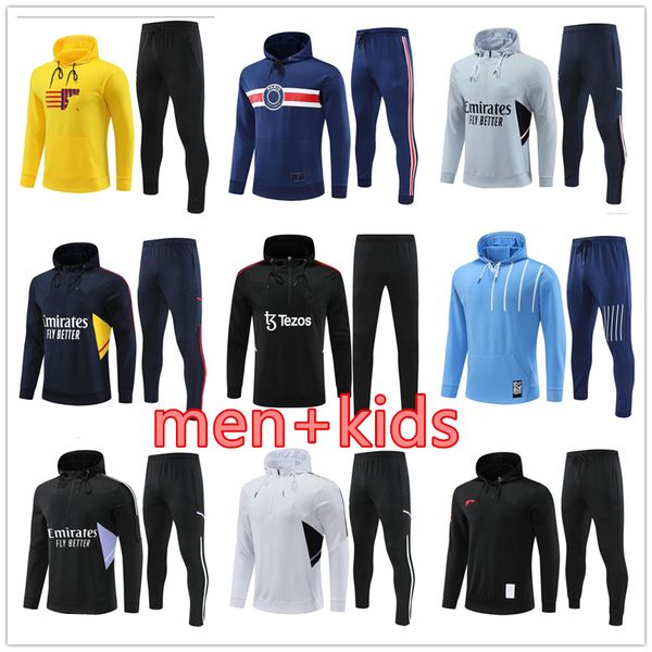 2023 Sudadera con capucha de fútbol Trajes de chaqueta Conjuntos Hombres Niños Ropa deportiva 22 23 Medio tirado Manga larga Traje de entrenamiento de fútbol Survetement Pie Chandal Traje para correr