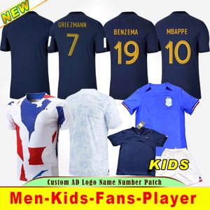 2023 Français Benzema Soccer Jerseys Giroud MBappe Griezmann Saliba Pavard Kanté Maillot de pied Equipe Maillots Hommes Femmes Kit Kit Football Shirt