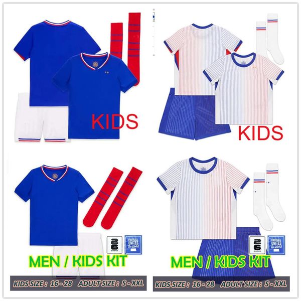 2024 French Kids Club Ensembles complets de football Jerseys Benzema 24 25 Giroud MBAPPE GRIEZMANN SALIBA PAVARD KANTE Maillot de foot equipe Maillots enfants kit maillot de football