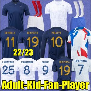 2023 Maillots de football français Maillots de football FRANÇAIS BENZEMA MBAPPE GRIEZMANN POGBA 22 23 Francia Hommes Enfants KIMPEMBE FEKIR maillot femmes chemise hommes Kante maillots