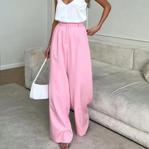 Pantalon de nettoyage décontracté rose français pour femmes, drapé assorti, amincissant, jambes larges, taille haute, 2023
