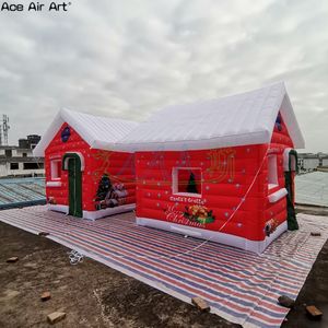 2023 Full printing 4mLx4mW Inflatable Christmas House Inflatable Santa Grotto Room Balloon With Blower For Exhibition And Decoration
