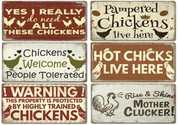2023 Pouchis drôles Signes en étain en métal peinture à l'affiche vintage des poules de coq oeuf d'œufs de plaque de plaque rétro peinture pour la ferme extérieur 2607105