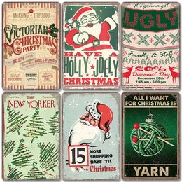 2023 Drôle Vintage Arbre De Noël En Métal Peinture Tin Signes Cloches Père Noël Affiche Christma Rétro Plaque De Métal Café Bar Pub Maison Décoration Murale Enfants cadeaux 20x30cm