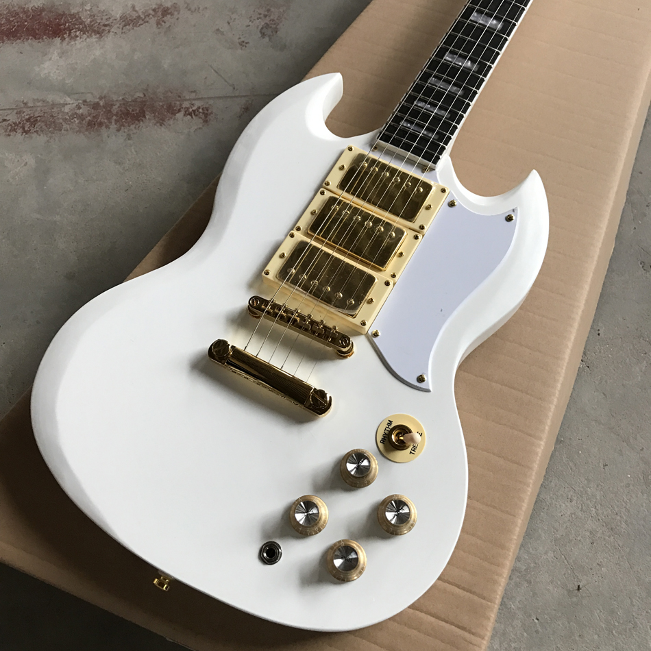 Guitare électrique 2023 G400, blanc aribes, touche en ébène, corps en acajou massif, accastillage doré, 3 micros, livraison gratuite