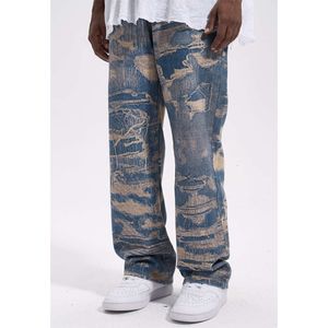 2023 GAOJIE UC85 Style perturbateur 3D Impression complète Men Men's Brand Lignet Floor Mopping Baggy Jeans Pantalon Elephant