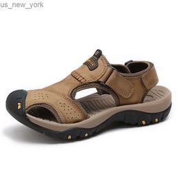 2023 Genuine Leather Men sandals Summer New Large Size Men Sandals Men's casual shoes Fashion Sandals Slippers Big Size 38-47 L230518