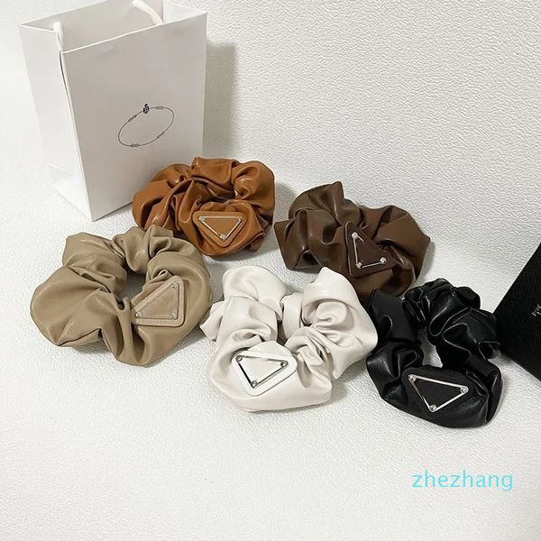 2023-Chica carta pelo elástico cuero lazo horquilla mujer accesorios marca diseñador pinzas para el cabello banda scrunchie