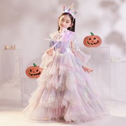 2023 Filles Pageant Robe Robe De Bal À Volants Fleur Filles Robes De Fête D'anniversaire Halloween Enfants Robe Cosplay Brillant Ange Fille Maternelle Performance Robe