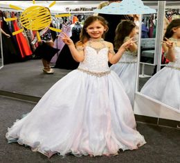 2023 Optochtjurken voor meisjes Eenhoorn Grote maten Rits Halter RealPicture Kralen Organza Galajurk voor kleine meisjes Kristal AB Sto3011058