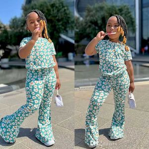 Girls Tracksuit Tweede stuk broek Set Daisy Tops+Flare Leggings Pak Floral Print Boutique Kinderkleding Y2K -broeken 2PCS Sets voor meid