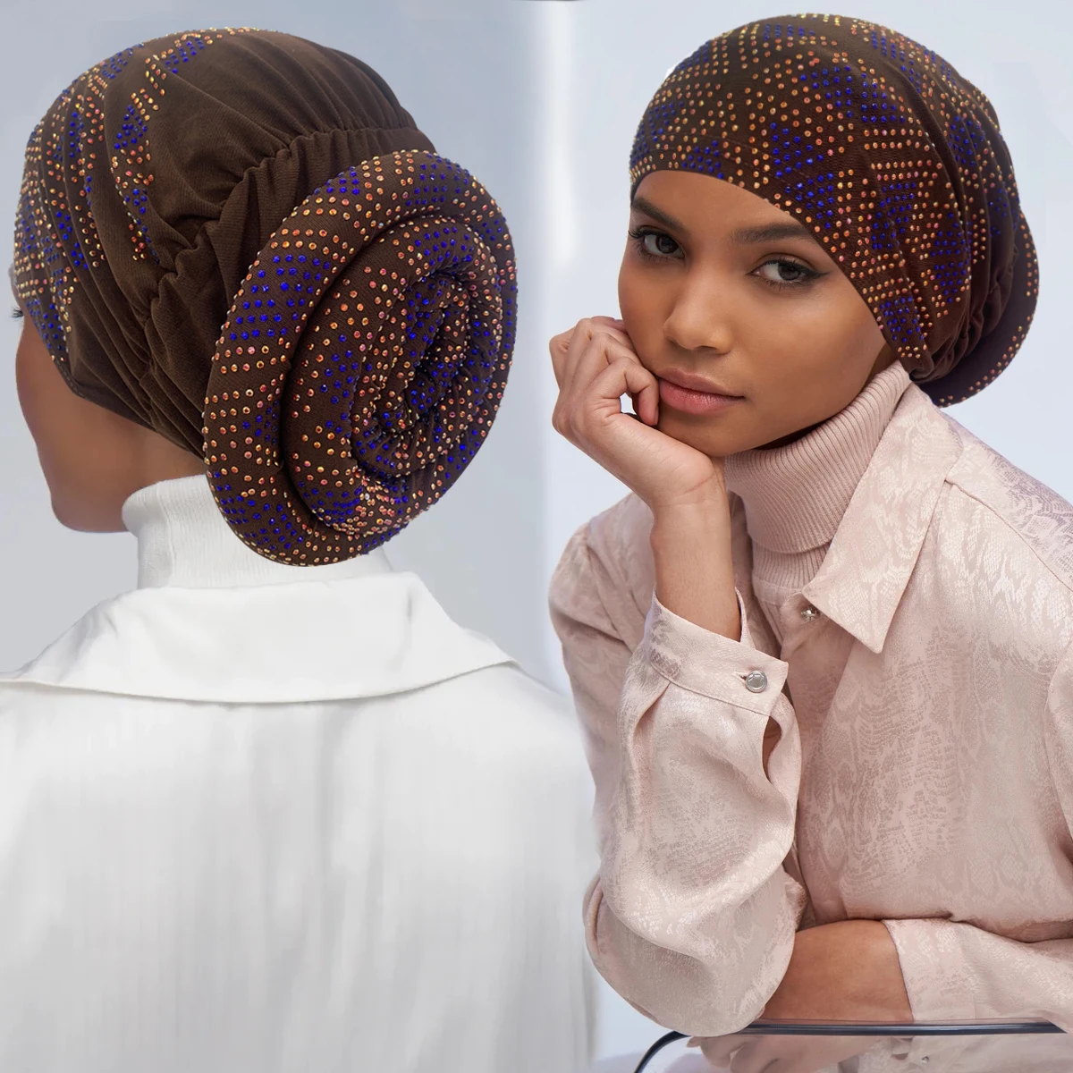 2023 Diamants scintillants diamants turban féminins Capuche élastique enveloppe musulmane enveloppe femelle Bonnet Lady Summer Hat Party Headswear