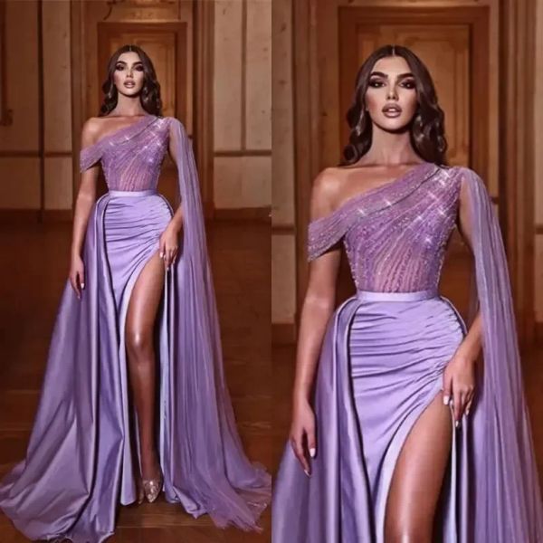 2023 Glitz paillettes longues robes de bal avant fendu sirène soirée robe réfléchissante longueur de plancher Scoop robes de soirée