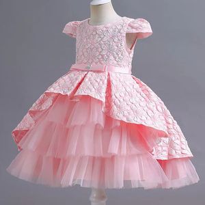 2023 Gold Crystal Flower Girls Jurk Roze Pageant Jurken Ball Jurk Grade Toddler baby Kleding Kleine kinderen Verjaardagsjurken