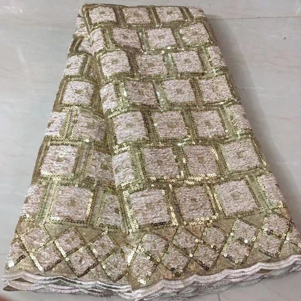 2023 Gold de haute qualité African French Sequins Net Lace Fabric pour le mariage Dernier organza tissus en dentelle nigériane coudre KPL21153