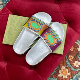 Sandales dorées pour femmes, sandales à glissière G de styliste, pantoufles à plateforme multicolores, Mini tissu imprimé, chaussures à semelle en caoutchouc, 2023