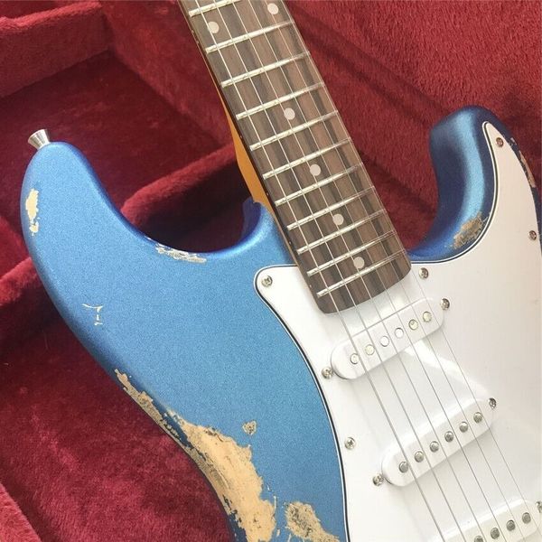 2023 bonne qualité métallisé bleu lourd relique style vintage guitare électrique faite à la main 00