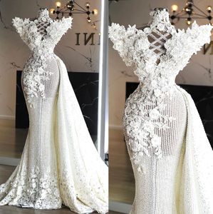 2023 Robes de mariée de sirène magnifique robe nuptiale sans manche en dentelle en dentelle de plage en satin de plage en satin