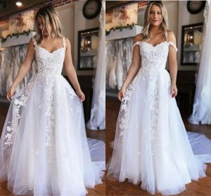 2023 Grandes robes de mari￩e robe nuptiale en dentelle applique de l'￩paule en tulle bretere une ligne couverte de balayage de balay