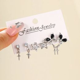 2023 Goth Black Butterfly Crystal Star Earge de boucles pour femmes Girl Vintage Aestage Heart Stud Trendy Y2K Bijoux 240511