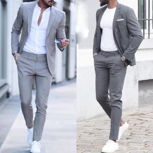 2023 Gray Men's Vintage Suits 2 stuks Leisure Wedding Tuxedos Custom Made Mens Formal Party Business Grooms Suit Jackets Pants