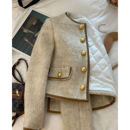 2023 Gray Small Fragrant Coat Women Autumn and Winter Korean Style Small Fashion Thick Cotton Coat Short Top Women