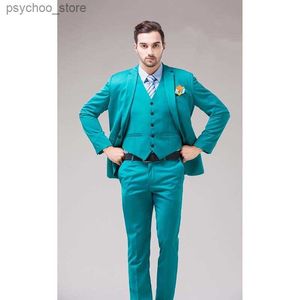 2023 Vert Bleu Groom Tuxedos Notch Revers Costume Pour Hommes Turquoise Marié Dîner De Mariage Meilleur Homme Costume (Veste + Pantalon + Gilet) Q230828