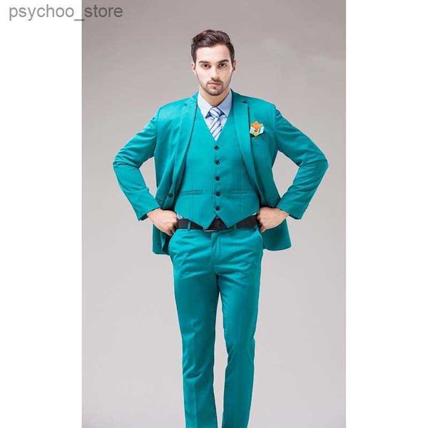 2023 Verde Azul Novio Esmoquin Muesca Solapa Traje de hombre Turquesa Novio Cena de boda El mejor traje de hombre (chaqueta + pantalones + chaleco) Q230828