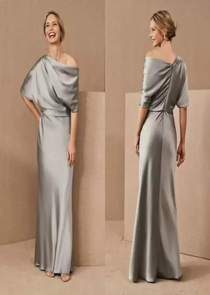 2023 Gray Elegant Mother of the Bride Vestidos Satin Longin Tall Size Madre Vestido de invitado de boda a medida BC19388283