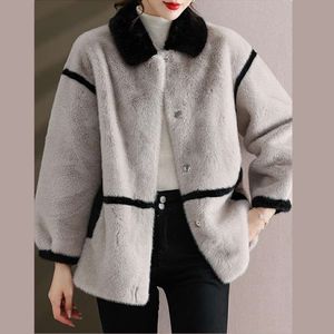 Haining – manteau d'hiver en fourrure de vison intégré pour femmes d'âge moyen et âgées, Noble 2023, nouvelle collection automne 9321