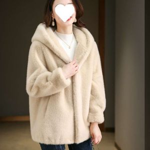 Haining – manteau mi-long à capuche en fourrure de vison pour femme, respectueux de l'environnement, nouvelle collection hiver 2023, 841424