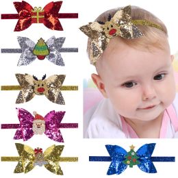 2023 Accessoires pour cheveux Accessoires pour nœuds de cheveux pour enfants Noël en Europe et en Amérique Bande de cheveux avec nœud papillon rose vif