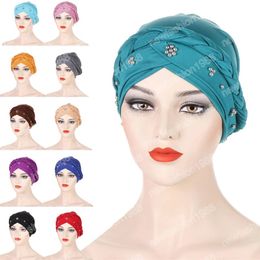 2023 Accessoires pour cheveux Dernières Turban indien Perles Chemo Cap Femmes Musulman Hijab Foulard Wrap Bonnet Chapeau Perte De Cheveux Foulard Couverture Turbante Mujer