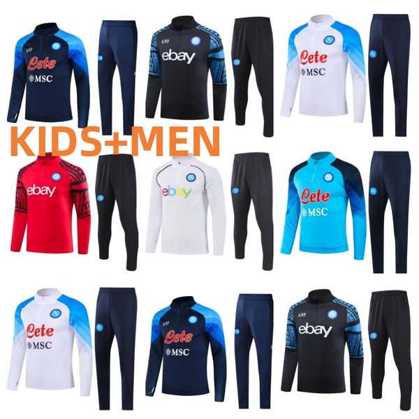 2023 Demi-pull Veste Napoli à manches longues 22 23 24 Survêtements de football Veste enfants Kit SSC Naples AE7 Veste train tuta Chandal Jogging