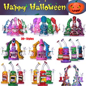 2023 Halloween Style Narguilés Octopus Unique Heady 5mm Épais Verre Bong Pomme De Douche Perc Beaker Bong Designer Style Huile Dab Rig Cire Rigs Pipe À Eau Avec Bol