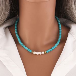 2023 perlas de agua dulce naturales hechas a mano y collar de cuentas de turquesa facetada para el día de la madre cuentas redondas hilo gargantilla bohemia regalo de joyería